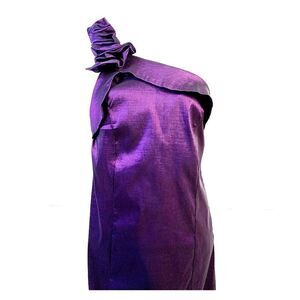 EGGPLANT STRETCH TAFFETA ONE SHOULDER DRESS S-16
